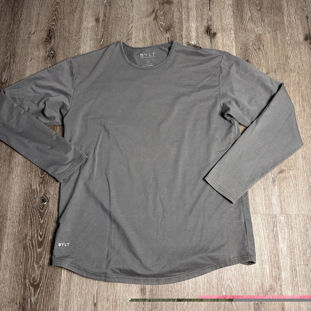 BYLT Premium Basics Men's XL Signature Long Sleeve Shirt Gray Drop Cut
